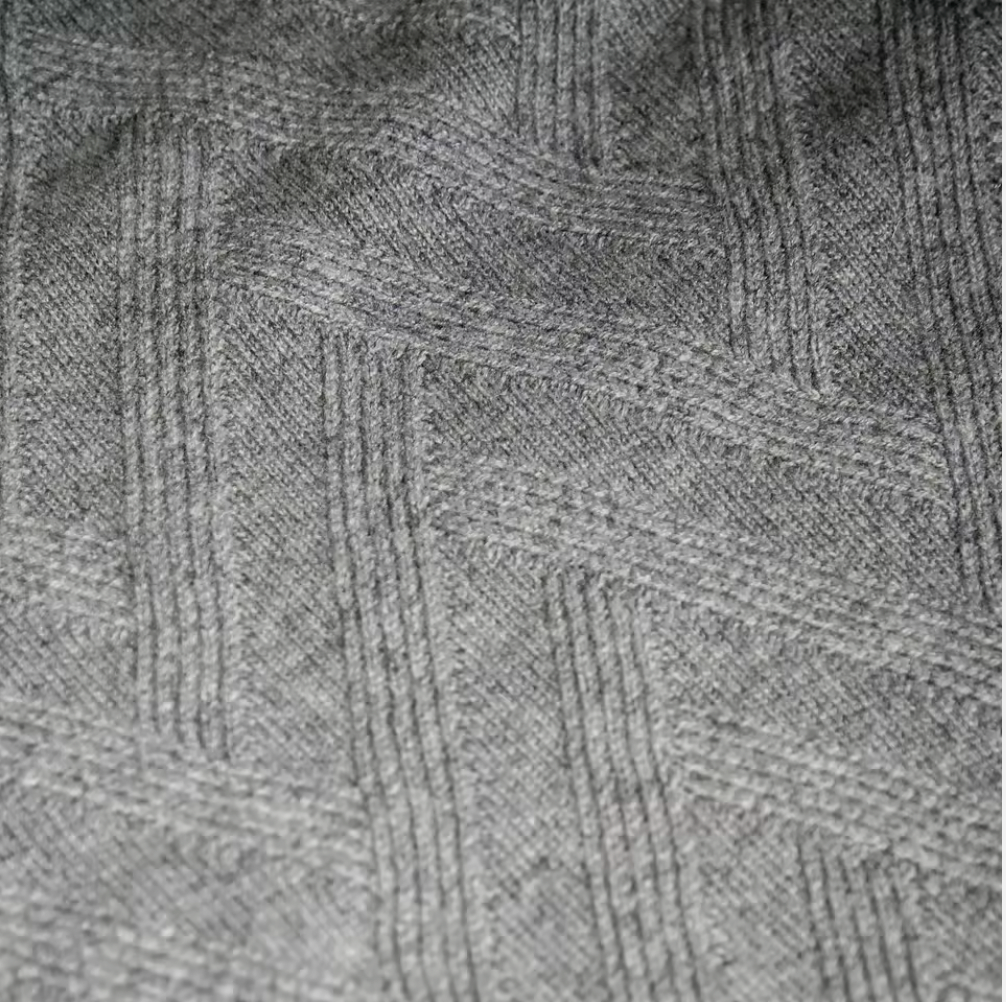 Grey Cashmere Sweater with Diamond Knit Pattern