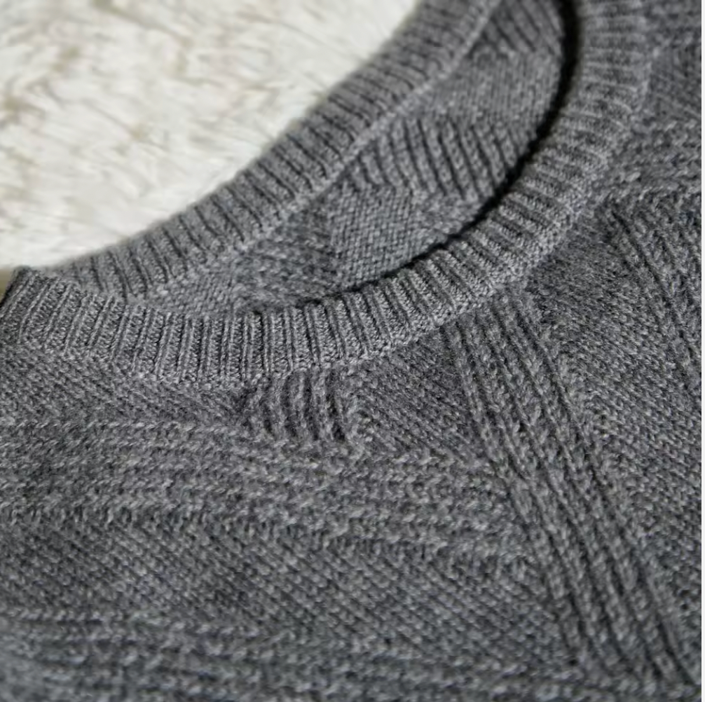Grey Cashmere Sweater with Diamond Knit Pattern