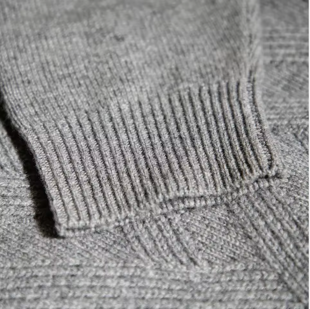 Grey Cashmere Sweater with Diamond Knit Pattern